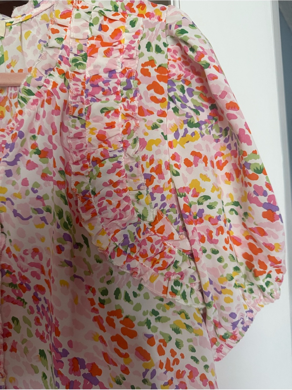 Umgee Pink Multicolor Ruffle-Trim Button Blouse - Picture 4 of 7
